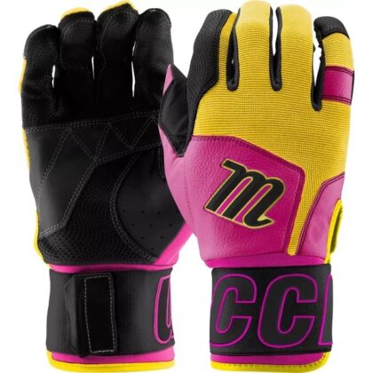 Marucci MBG2BKSM Adult Blacksmith Full Wrap Batting Gloves: Pink-Yellow