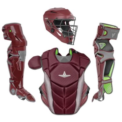 All Star MVP Pro Series Adult 16+ Baseball Catchers Gear Set - Maroon Grey