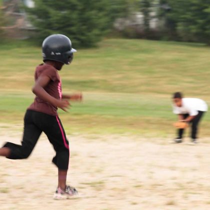 Youth baseball player during a game